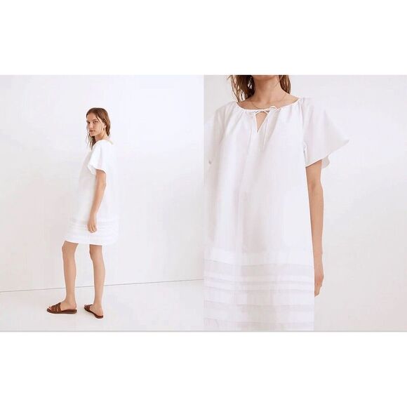 MADEWELL Women's Poplin Flutter-Sleeve Pintuck Mini Dress Small NF911 ($98) - Picture 2 of 11